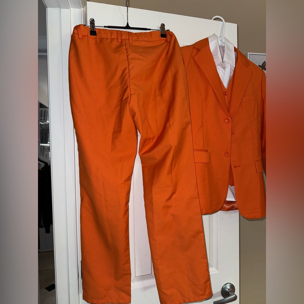 Boys 14 Orange Suit 4 piece white dress shirt vest pants wedding - Picture 6 of 9